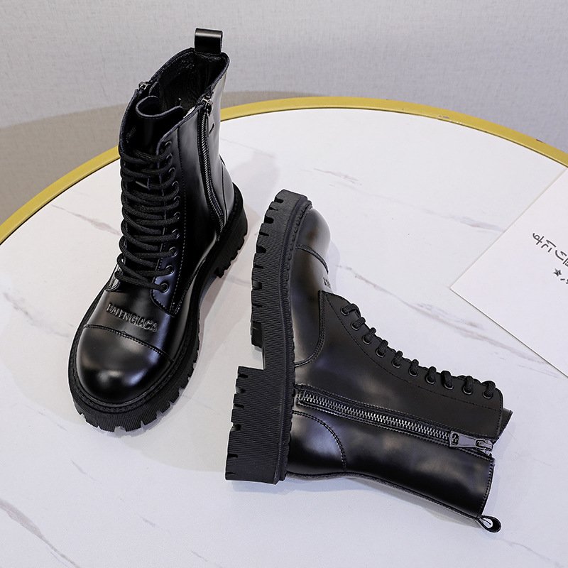 Martin boots women's autumn autumn new British style thick heel thick-soled leather boots round toe thin boots mid-tube women's boots